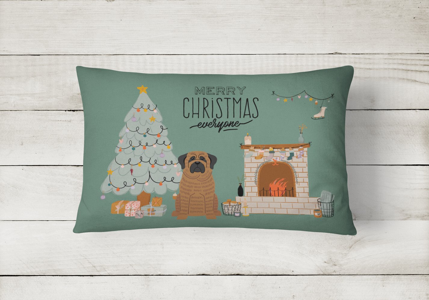 Brindle Mastiff Christmas Everyone Canvas Fabric Decorative Pillow CK7578PW1216 by Caroline's Treasures