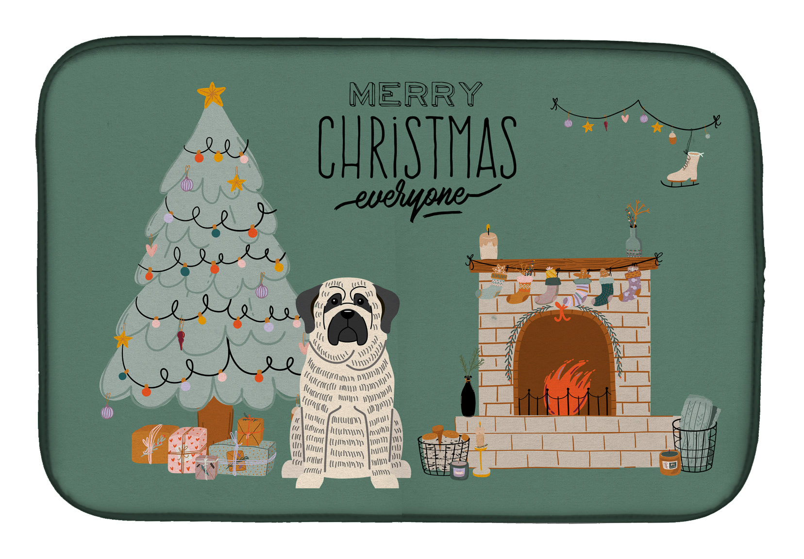 White Mastiff Brindle Christmas Everyone Dish Drying Mat CK7579DDM  the-store.com.