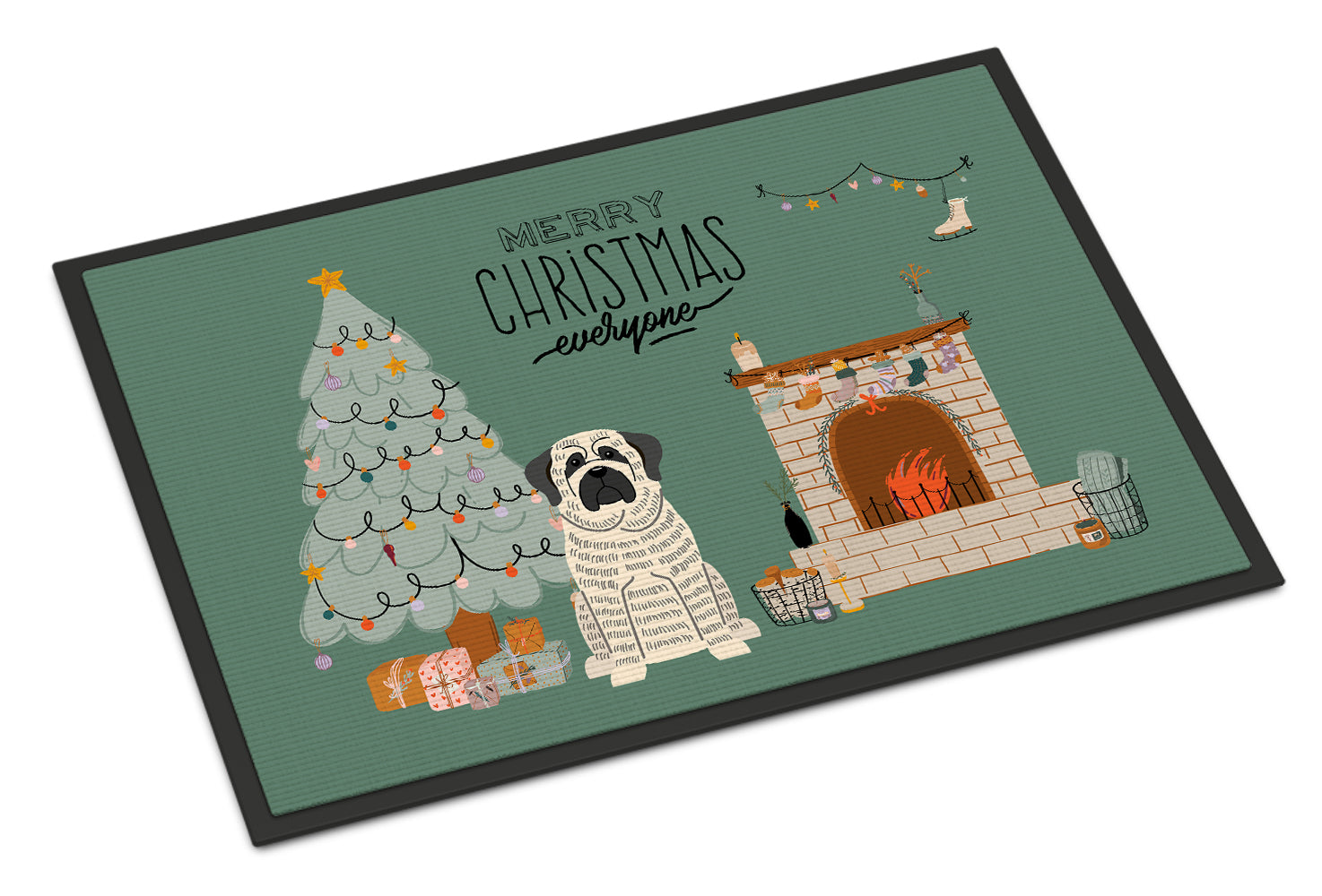 White Mastiff Brindle Christmas Everyone Indoor or Outdoor Mat 18x27 CK7579MAT - the-store.com