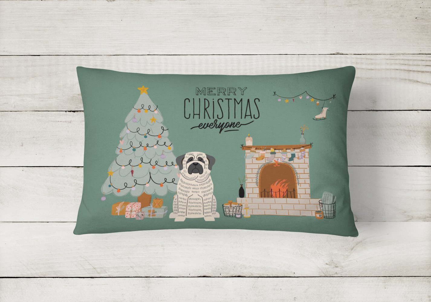 White Mastiff Brindle Christmas Everyone Canvas Fabric Decorative Pillow CK7579PW1216 by Caroline's Treasures