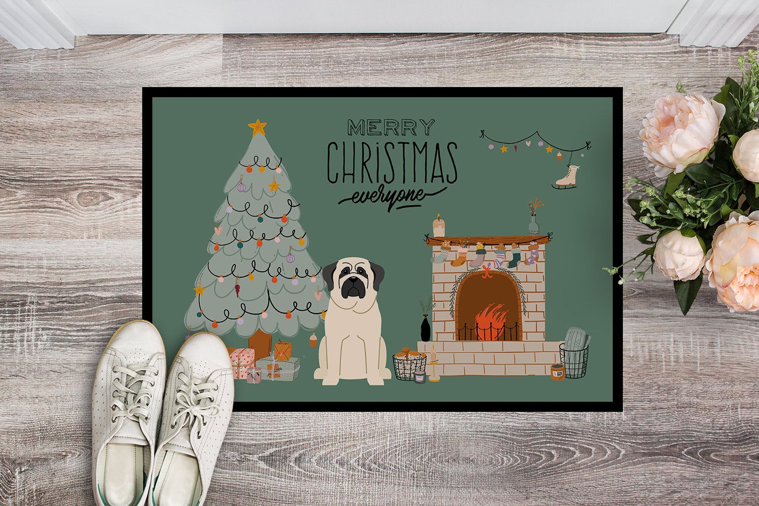 White Mastiff Christmas Everyone Indoor or Outdoor Mat 24x36 CK7580JMAT by Caroline's Treasures