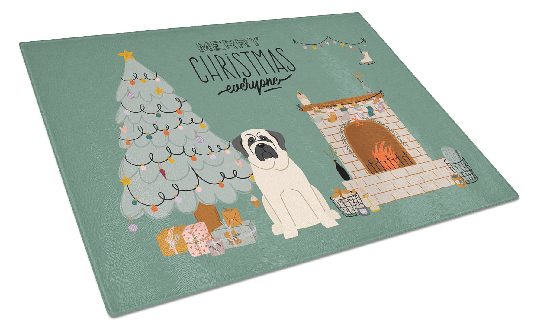 White Mastiff Christmas Everyone Glass Cutting Board Large CK7580LCB by Caroline's Treasures