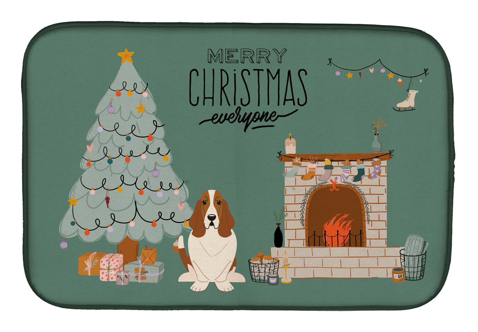 Basset Hound Christmas Everyone Dish Drying Mat CK7584DDM  the-store.com.