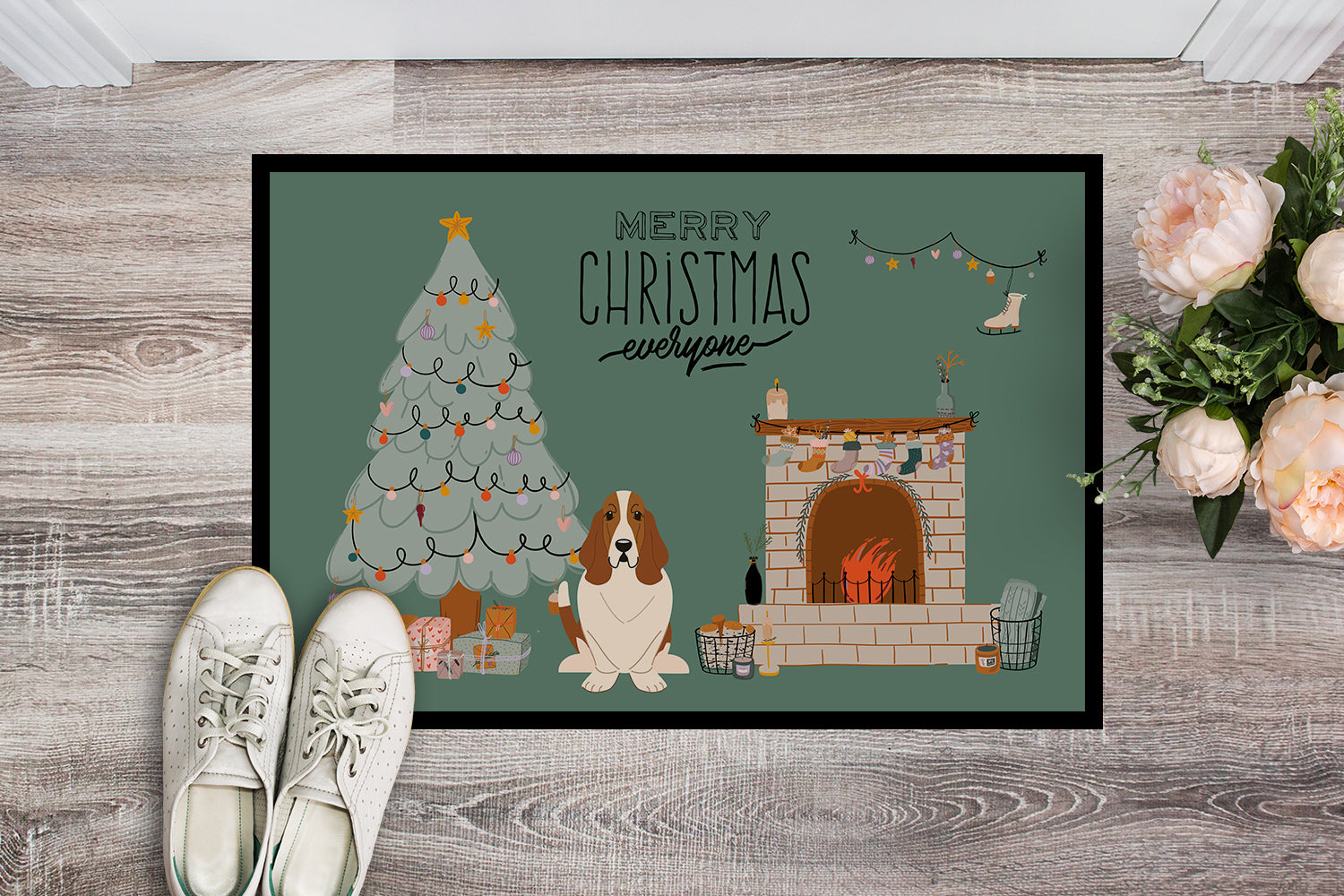 Basset Hound Christmas Everyone Indoor or Outdoor Mat 18x27 CK7584MAT - the-store.com