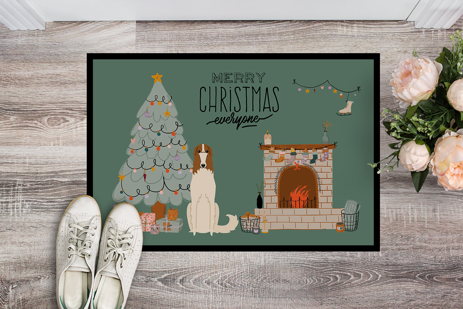 Borzoi Christmas Everyone Indoor or Outdoor Mat 18x27 CK7586MAT - the-store.com