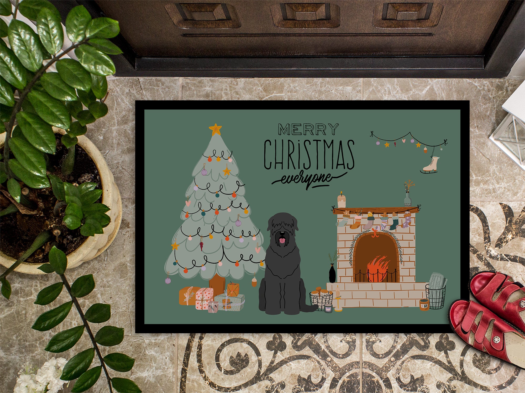 Black Russian Terrier Christmas Everyone Indoor or Outdoor Mat 18x27 CK7589MAT - the-store.com