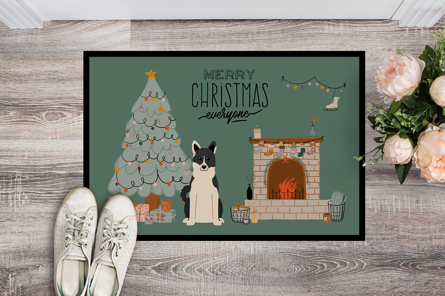 Russo-European Laika Spitz Christmas Everyone Indoor or Outdoor Mat 18x27 CK7592MAT - the-store.com