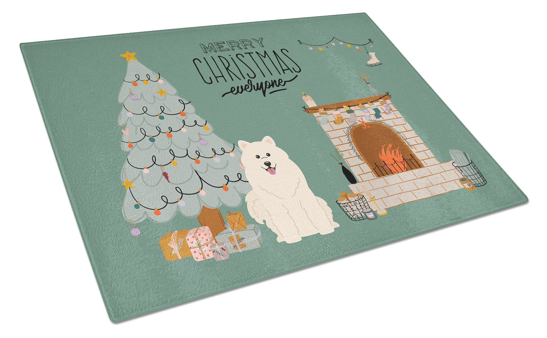 Samoyed Christmas Everyone Glass Cutting Board Large CK7593LCB by Caroline's Treasures