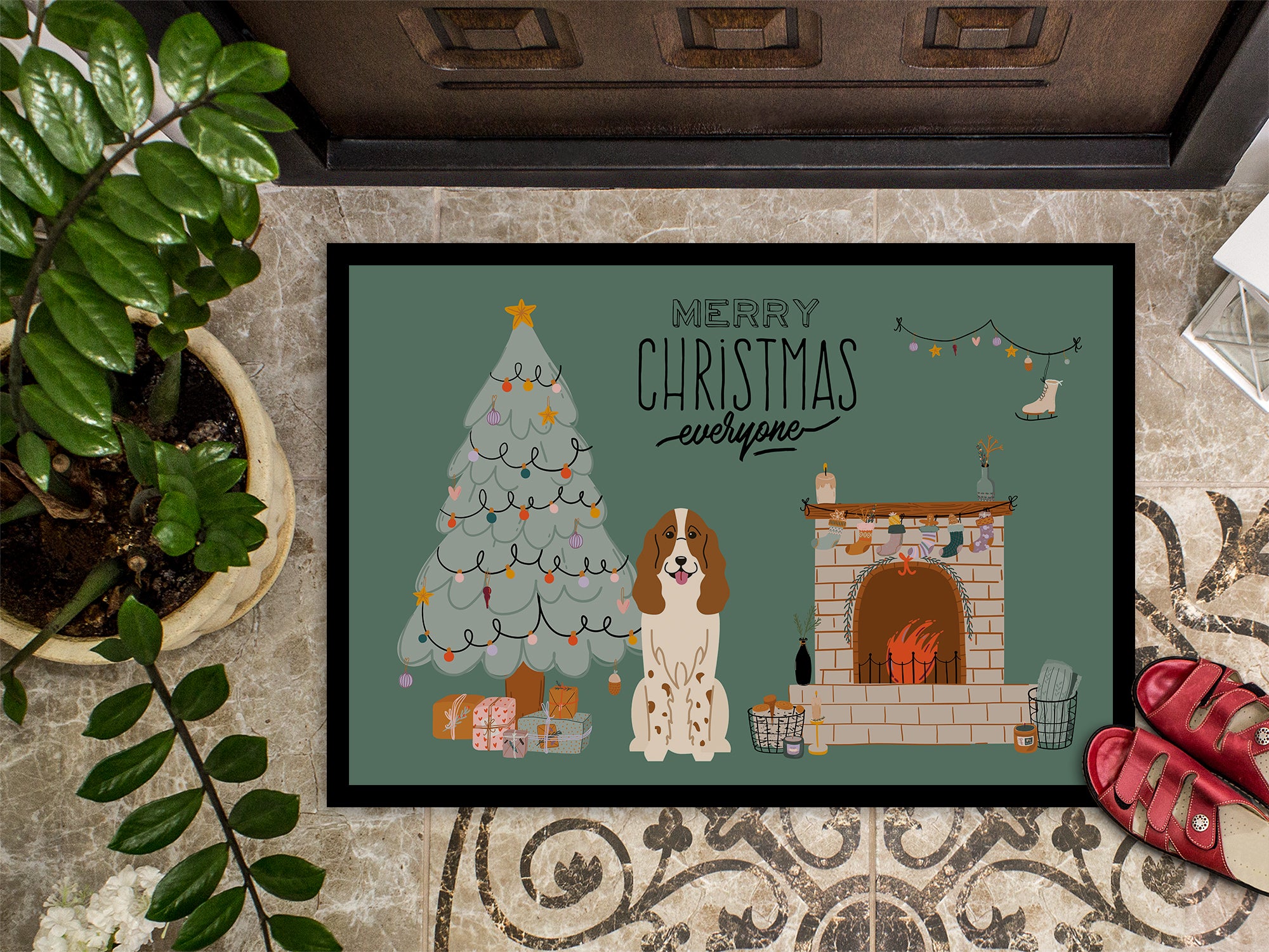 Russian Spaniel Christmas Everyone Indoor or Outdoor Mat 18x27 CK7594MAT - the-store.com