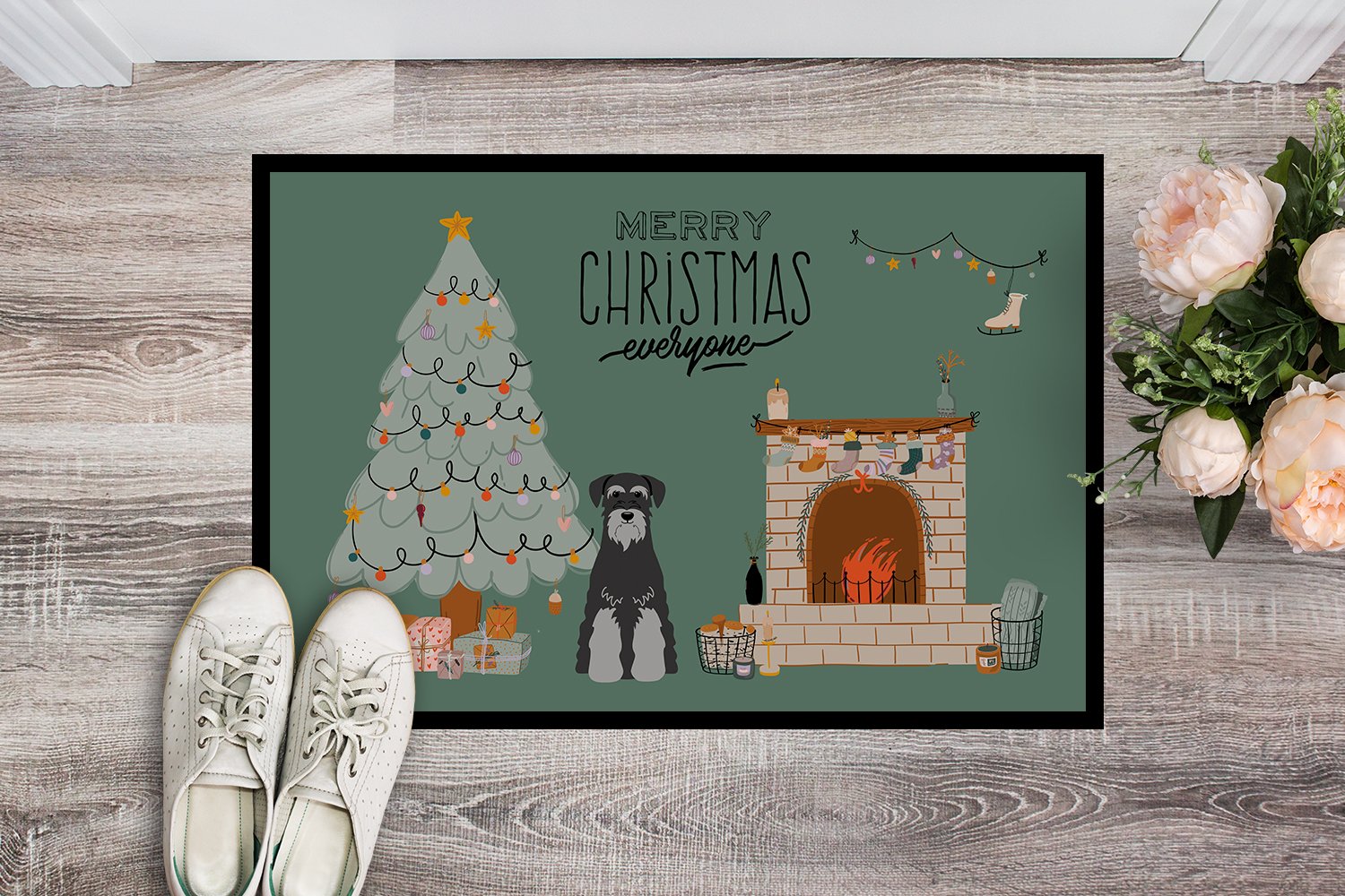 Black Grey Standard Schnauzer Christmas Everyone Indoor or Outdoor Mat 24x36 CK7597JMAT by Caroline's Treasures