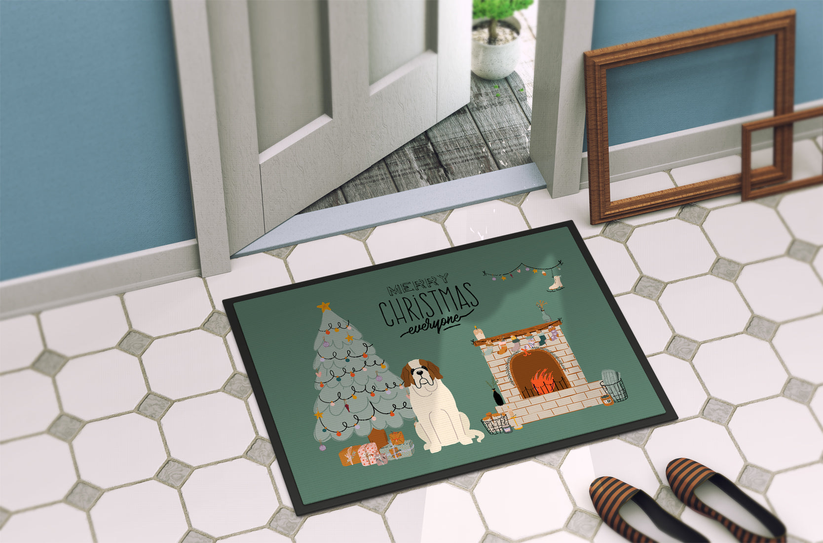 Saint Bernard Christmas Everyone Indoor or Outdoor Mat 18x27 CK7598MAT - the-store.com