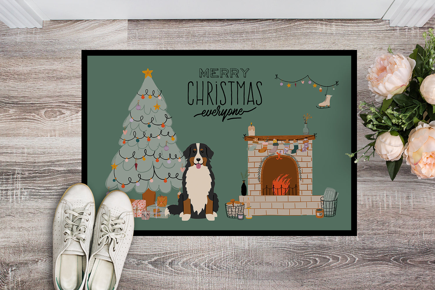 Bernese Mountain Dog Christmas Everyone Indoor or Outdoor Mat 18x27 CK7599MAT - the-store.com