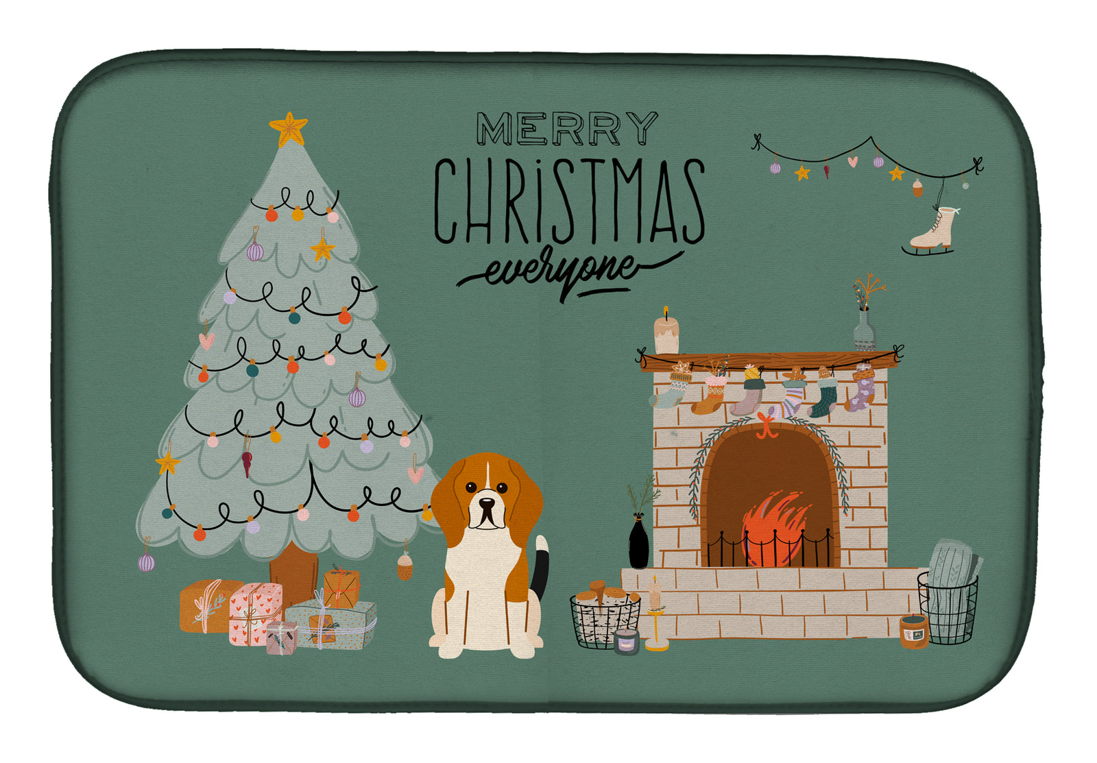 Tricolor Beagle Christmas Everyone Dish Drying Mat CK7603DDM  the-store.com.