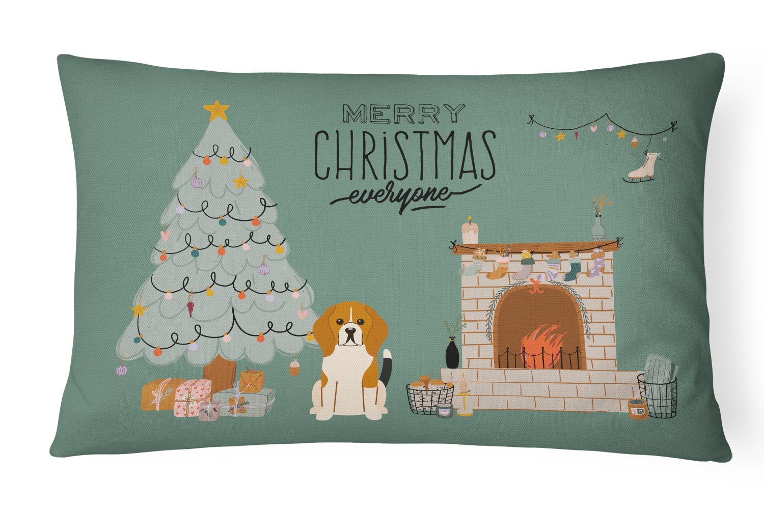 Tricolor Beagle Christmas Everyone Canvas Fabric Decorative Pillow CK7603PW1216 by Caroline's Treasures