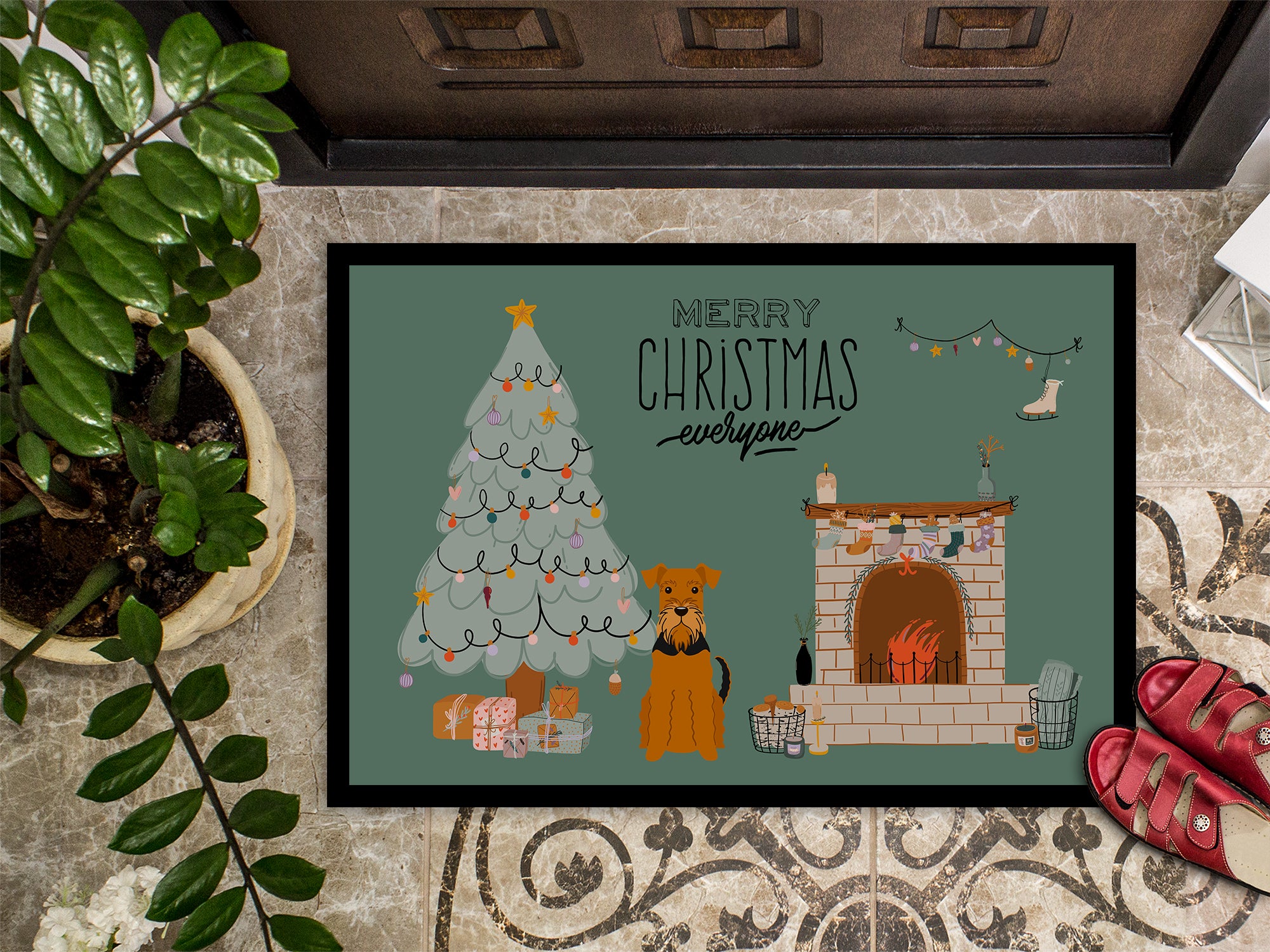 Airedale Christmas Everyone Indoor or Outdoor Mat 18x27 CK7604MAT - the-store.com