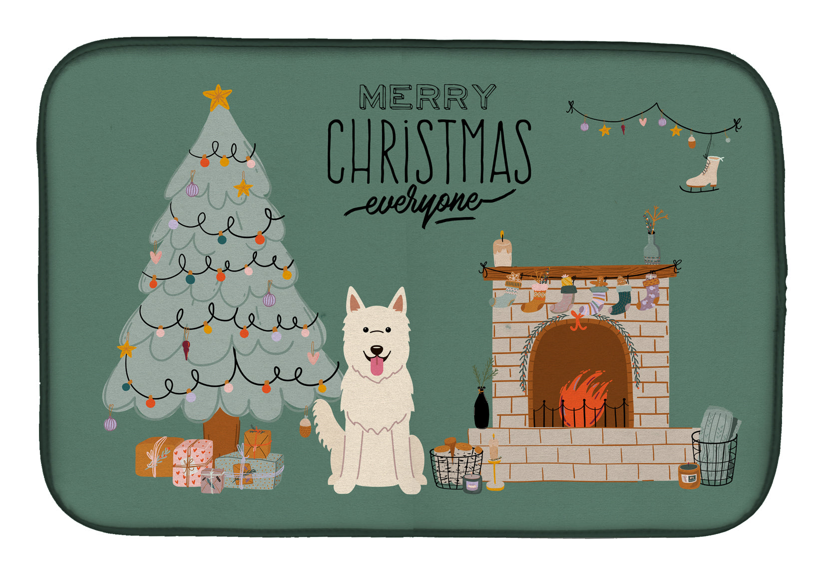 White German Shepherd Christmas Everyone Dish Drying Mat CK7608DDM  the-store.com.