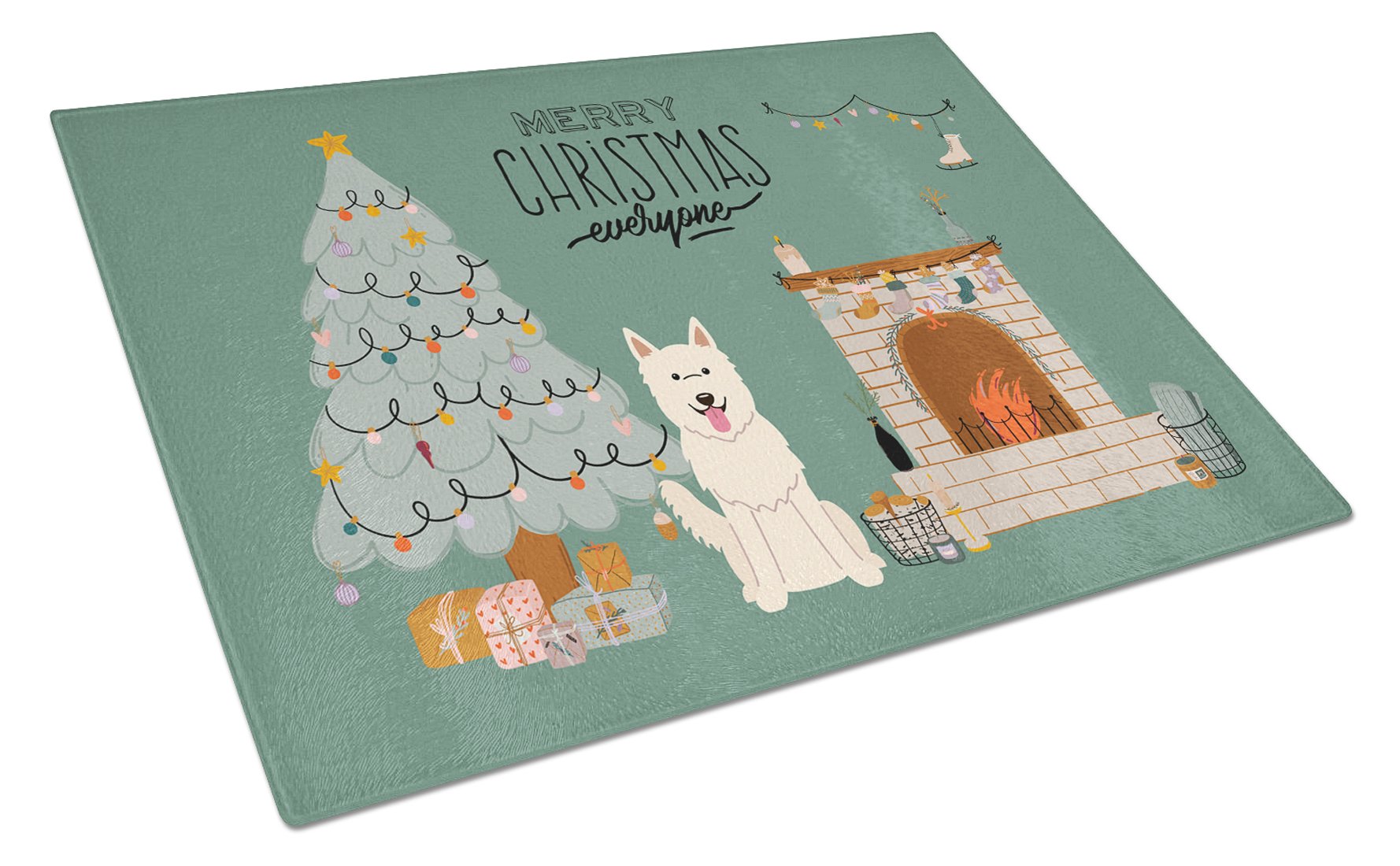 White German Shepherd Christmas Everyone Glass Cutting Board Large CK7608LCB by Caroline's Treasures