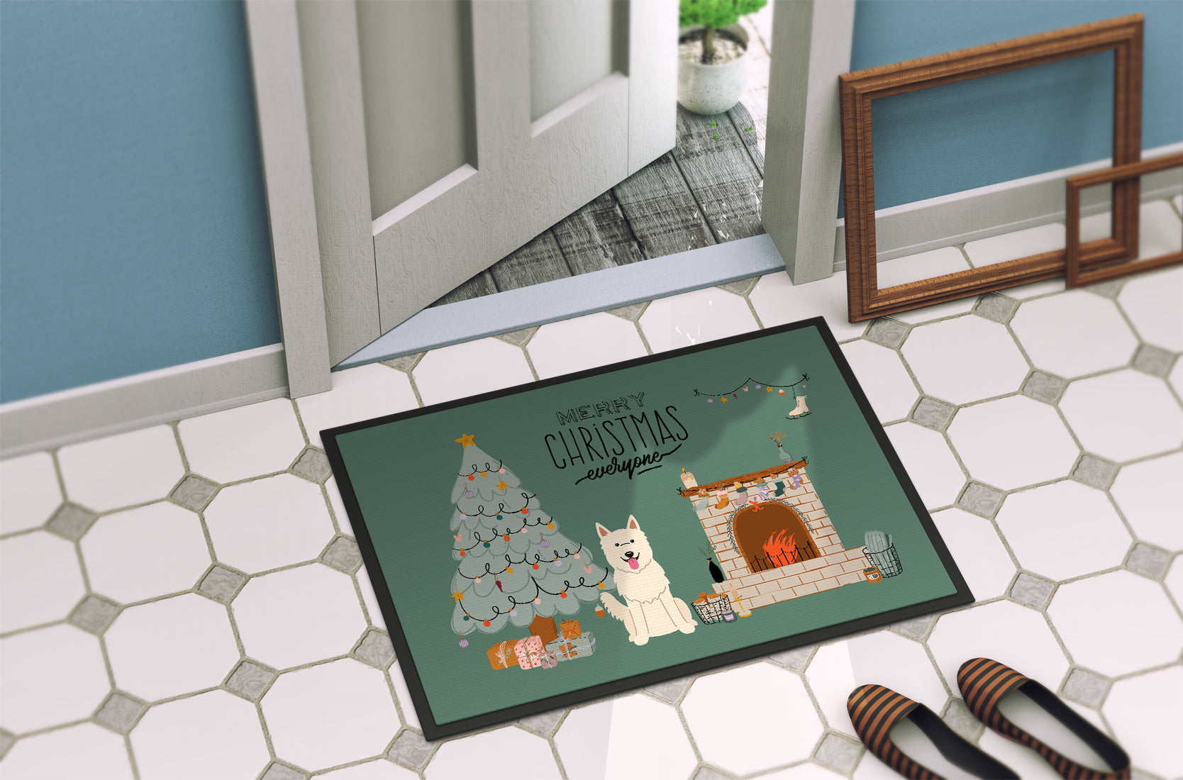 White German Shepherd Christmas Everyone Indoor or Outdoor Mat 18x27 CK7608MAT - the-store.com