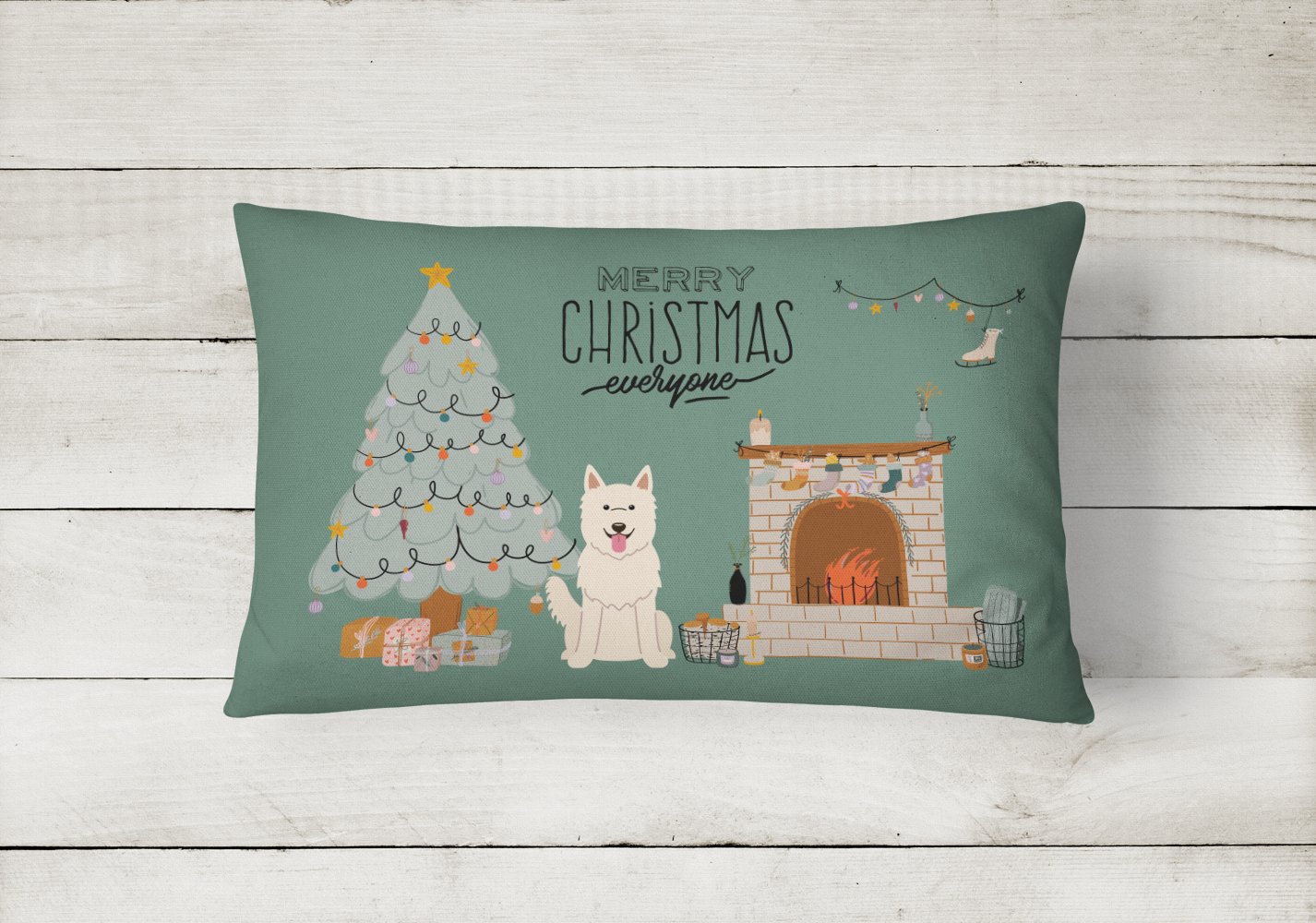 White German Shepherd Christmas Everyone Canvas Fabric Decorative Pillow CK7608PW1216 by Caroline's Treasures