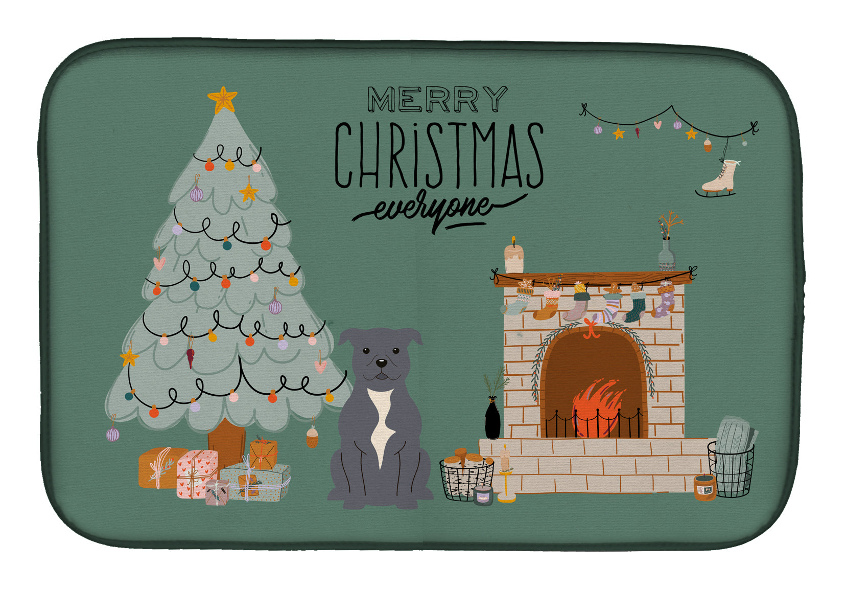 Blue Staffordshire Bull Terrier Christmas Everyone Dish Drying Mat CK7609DDM  the-store.com.