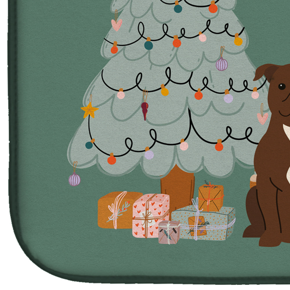 Chocolate Staffordshire Bull Terrier Christmas Everyone Dish Drying Mat CK7611DDM  the-store.com.