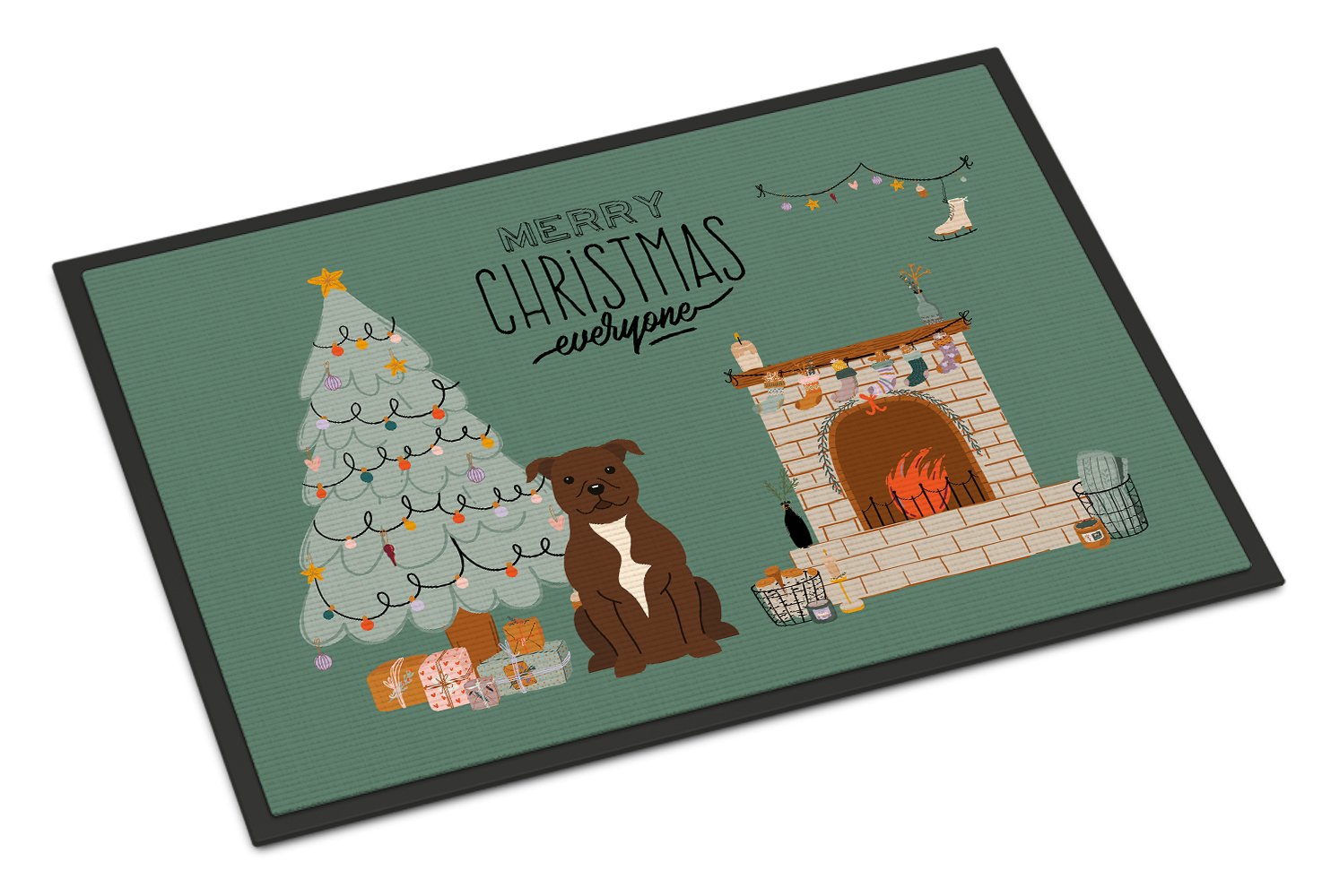 Chocolate Staffordshire Bull Terrier Christmas Everyone Indoor or Outdoor Mat 24x36 CK7611JMAT by Caroline's Treasures