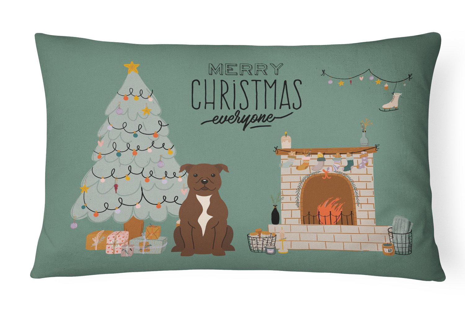 Chocolate Staffordshire Bull Terrier Christmas Everyone Canvas Fabric Decorative Pillow CK7611PW1216 by Caroline's Treasures