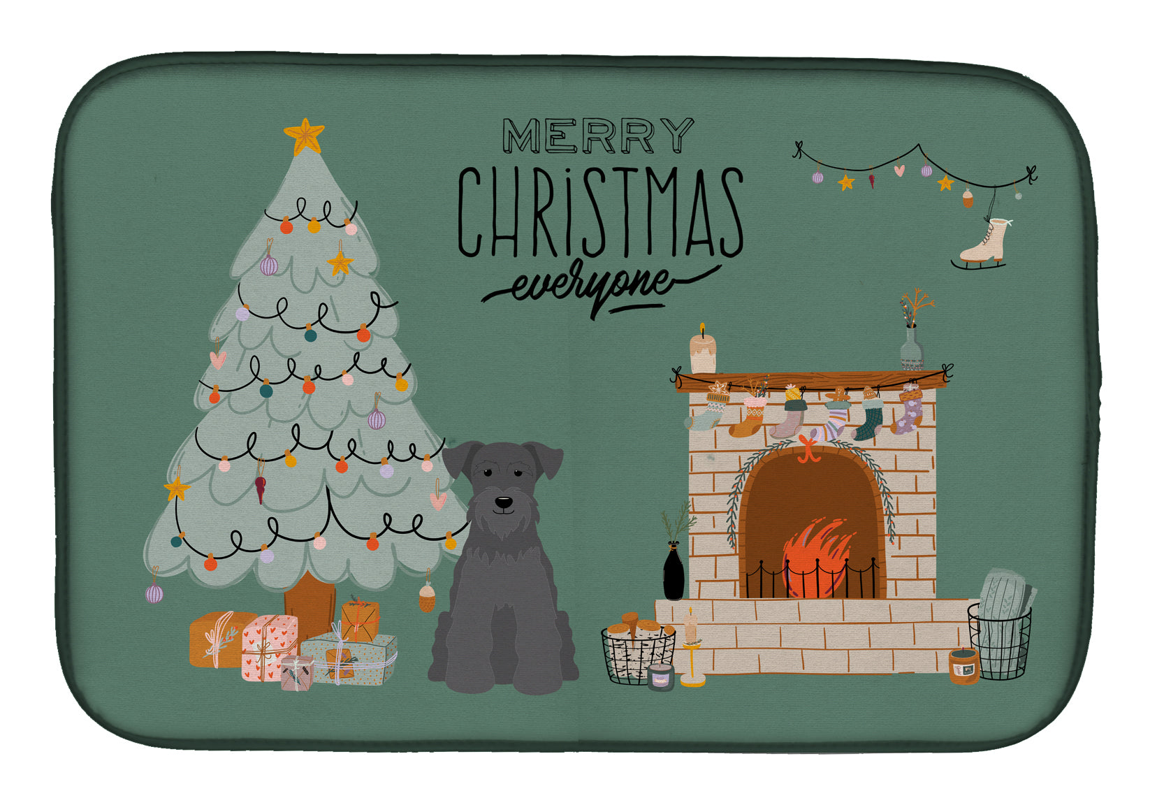 Black Miniature Schnauzer Christmas Everyone Dish Drying Mat CK7614DDM  the-store.com.