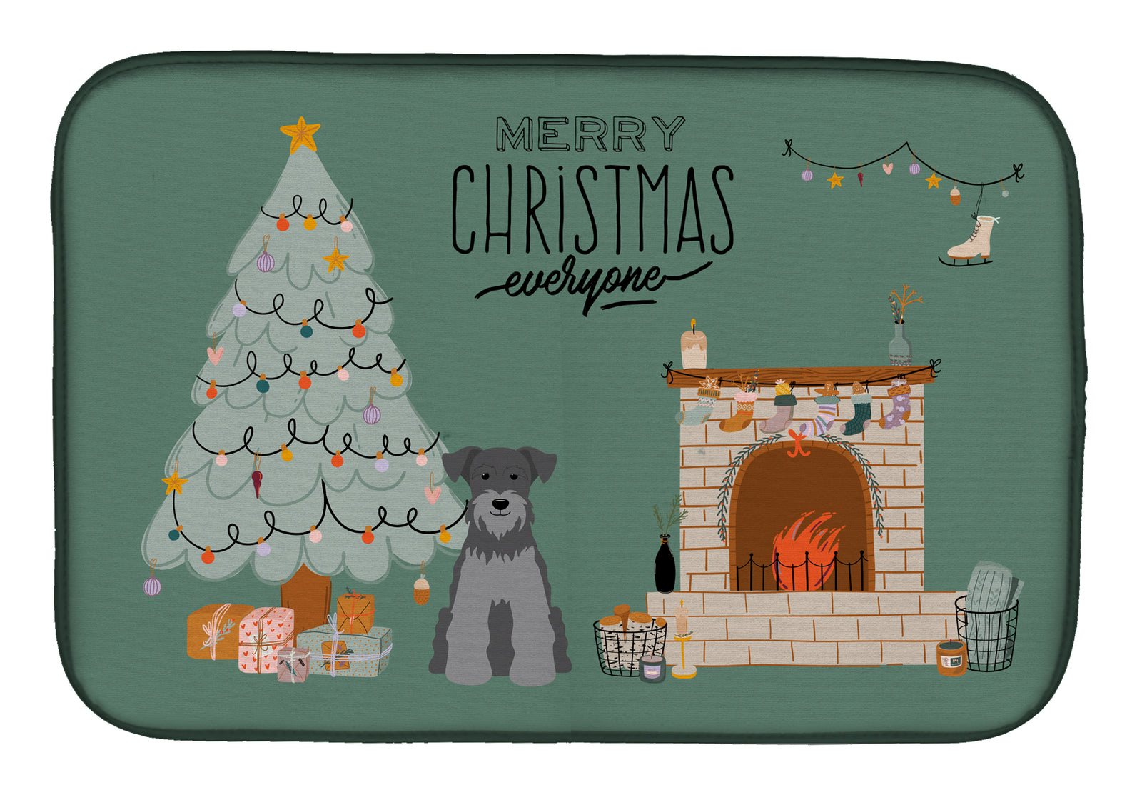 Black Silver Miniature Schnauzer Christmas Everyone Dish Drying Mat CK7615DDM  the-store.com.