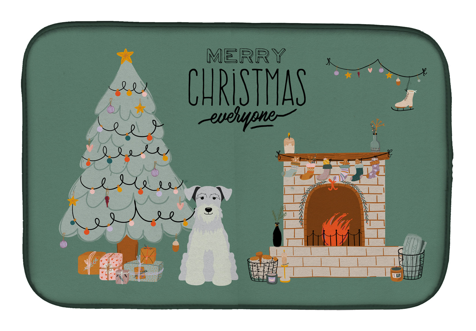 White Miniature Schnauzer Christmas Everyone Dish Drying Mat CK7616DDM  the-store.com.