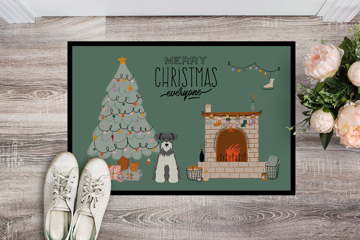 Salt and Pepper Miniature Schnauzer Christmas Everyone Indoor or Outdoor Mat 18x27 CK7617MAT - the-store.com