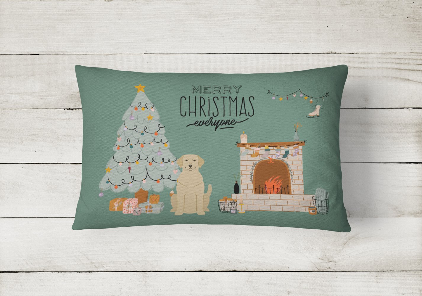 Yellow Labrador Christmas Everyone Canvas Fabric Decorative Pillow CK7618PW1216 by Caroline's Treasures