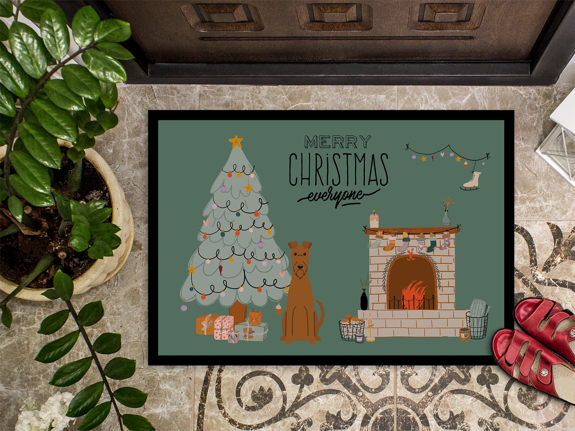 Irish Terrier Christmas Everyone Indoor or Outdoor Mat 18x27 CK7625MAT - the-store.com