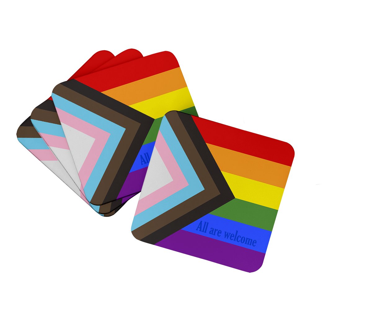 Buy this Gay Pride Progress Pride All are Welcome Foam Coaster Set of 4