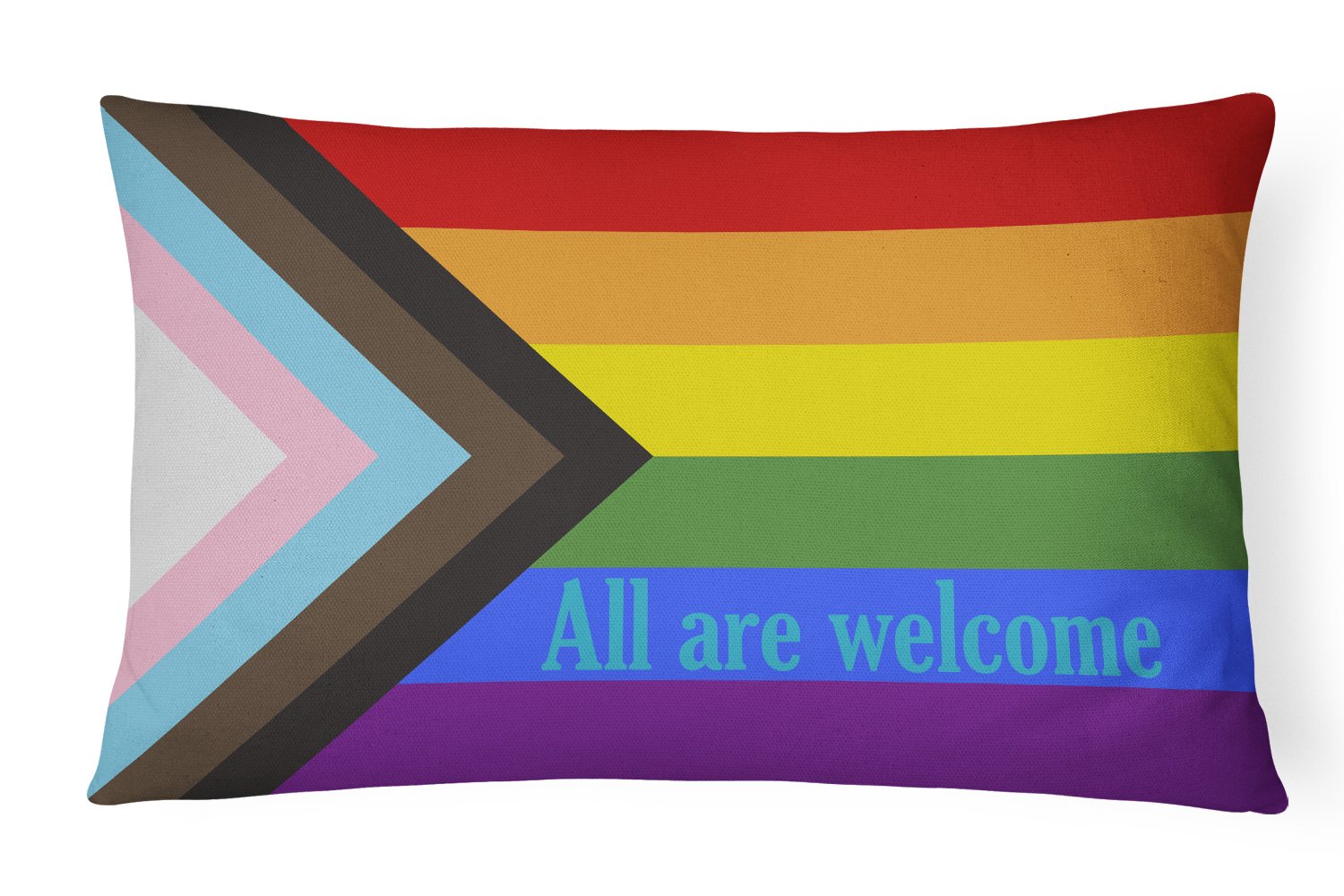 Buy this Gay Pride Progress Pride All are Welcome Canvas Fabric Decorative Pillow