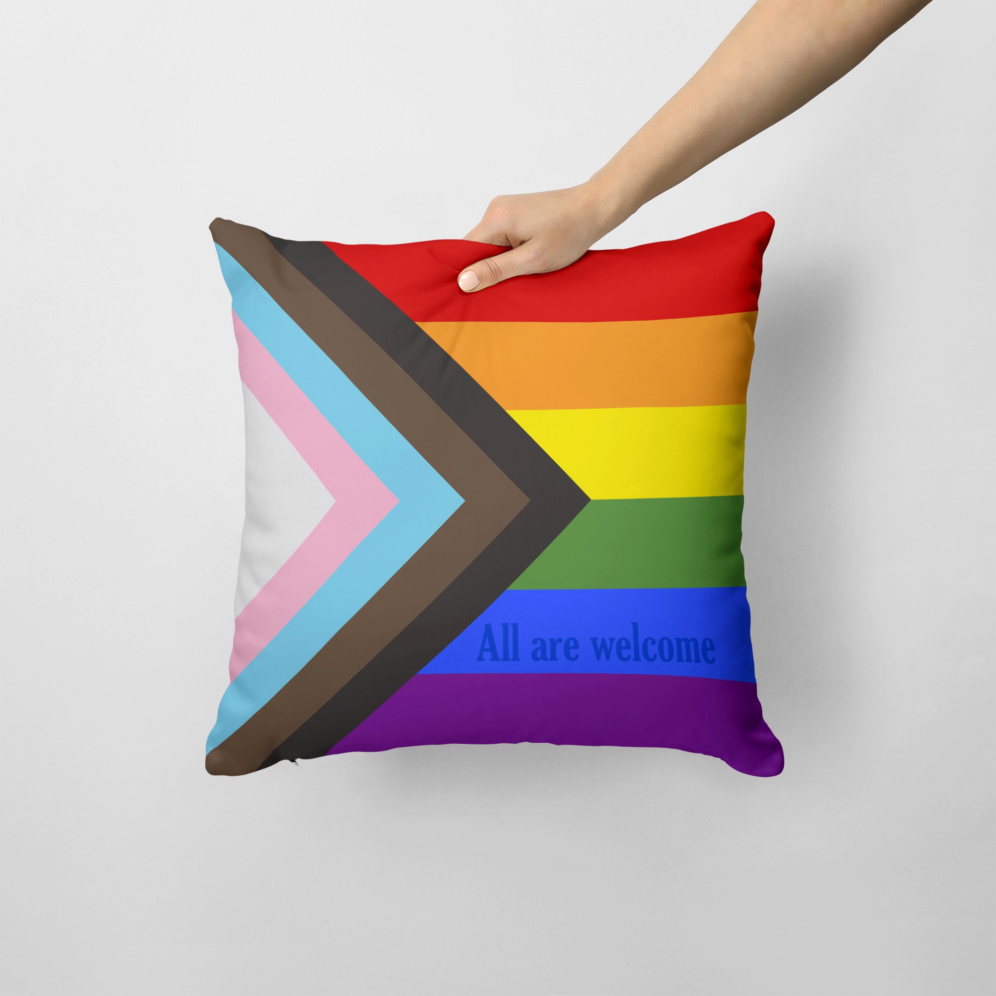 Gay Pride Progress Pride All are Welcome Fabric Decorative Pillow - the-store.com