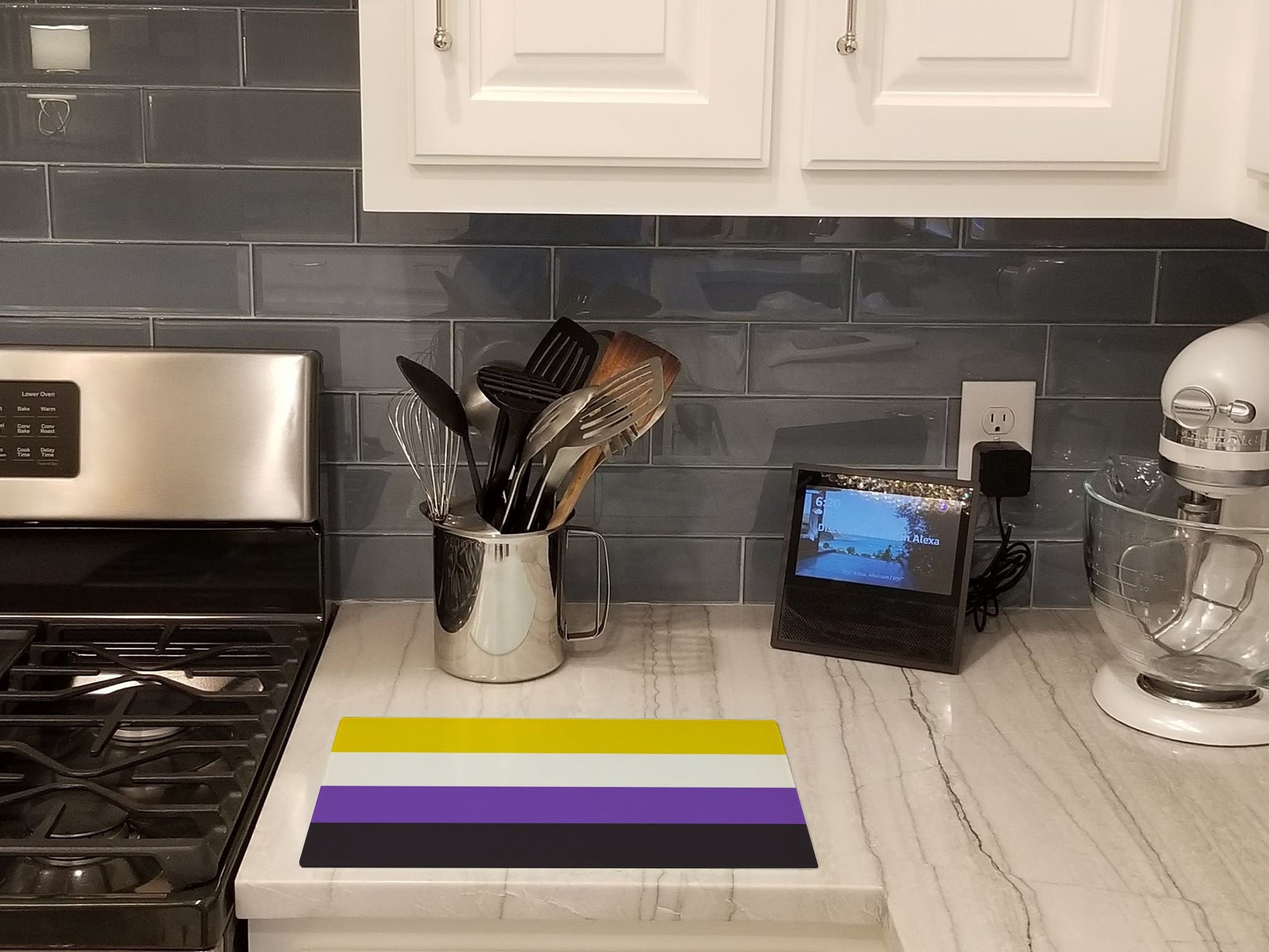 Nonbinary Pride Glass Cutting Board Large - the-store.com