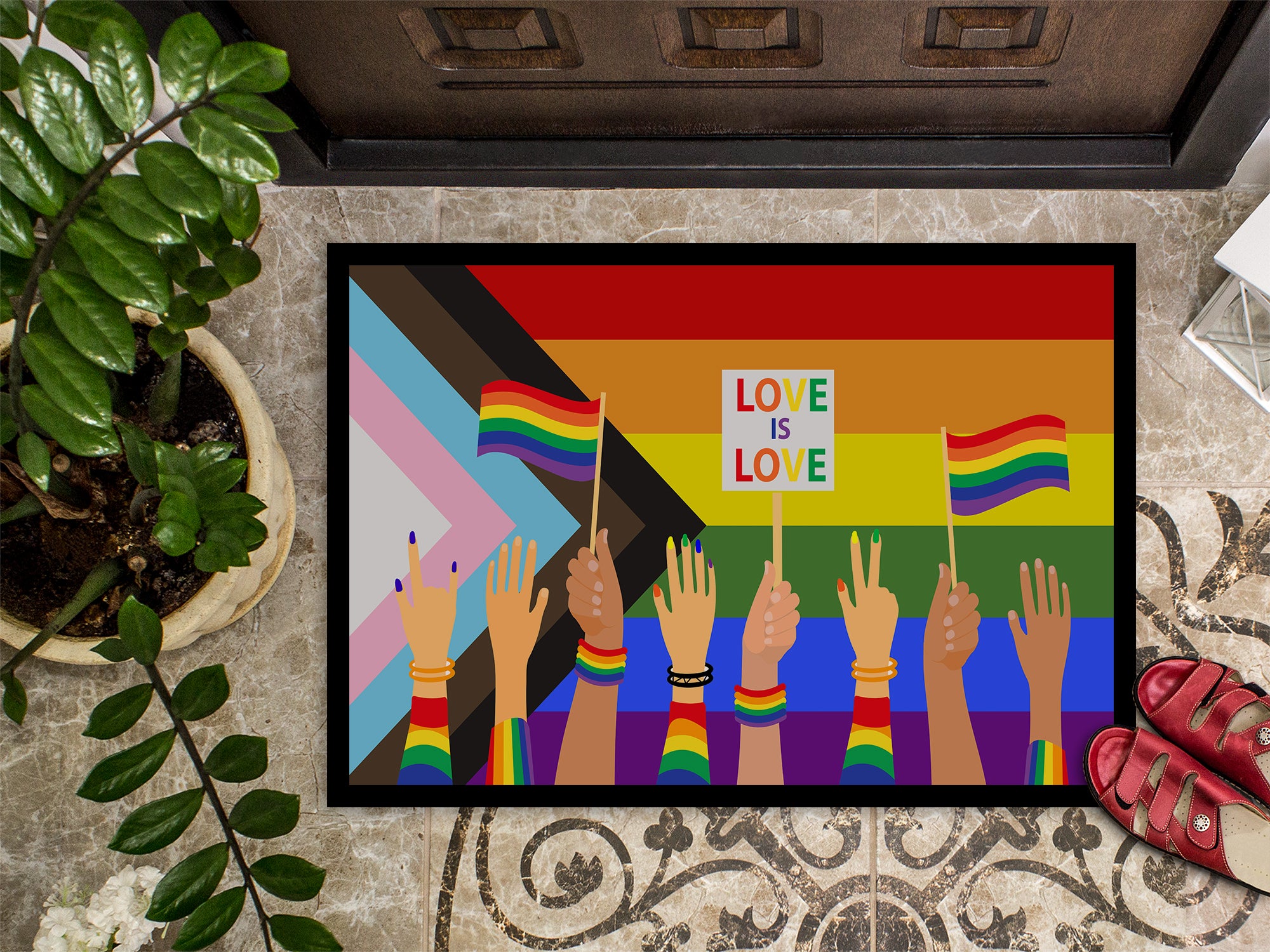 Gay Pride Parade Progress Pride Indoor or Outdoor Mat 18x27 - the-store.com