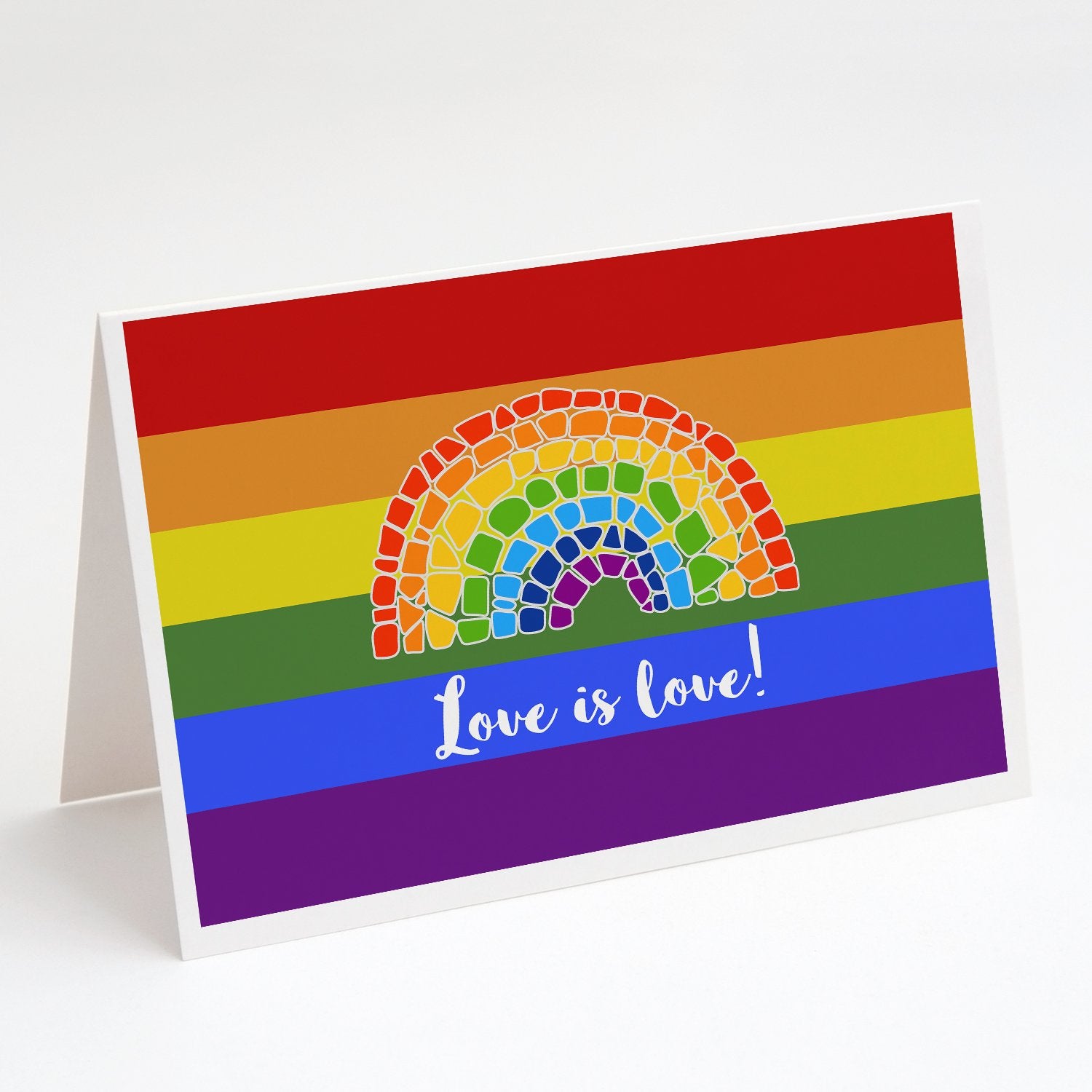 Buy this Gay Pride Love is Love Mosaic Rainbow Greeting Cards and Envelopes Pack of 8