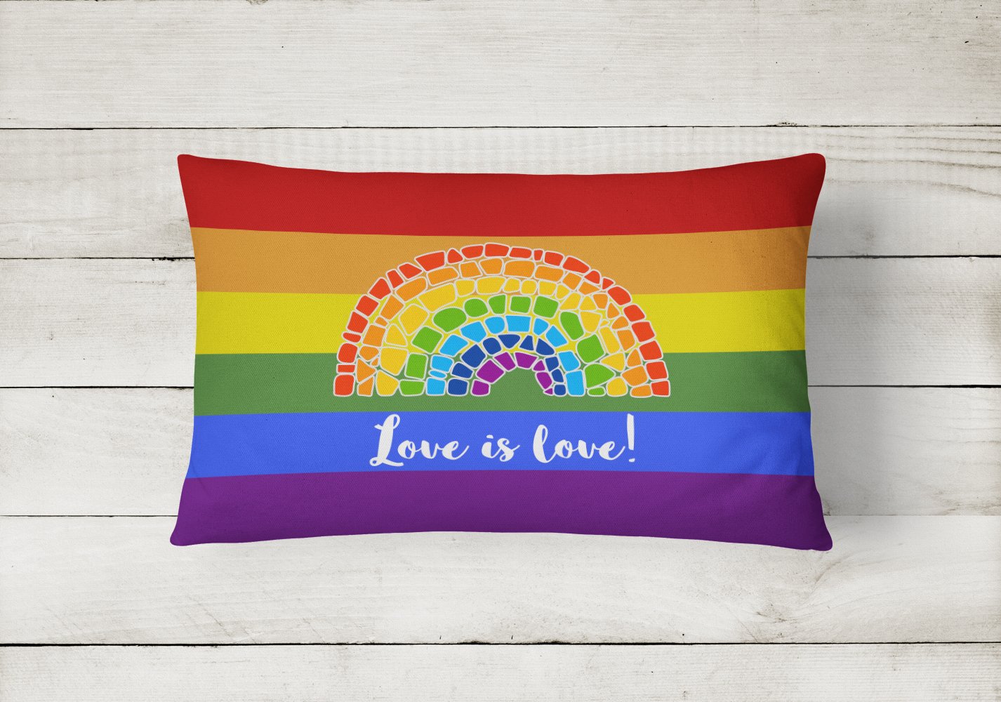 Buy this Gay Pride Love is Love Mosaic Rainbow Canvas Fabric Decorative Pillow