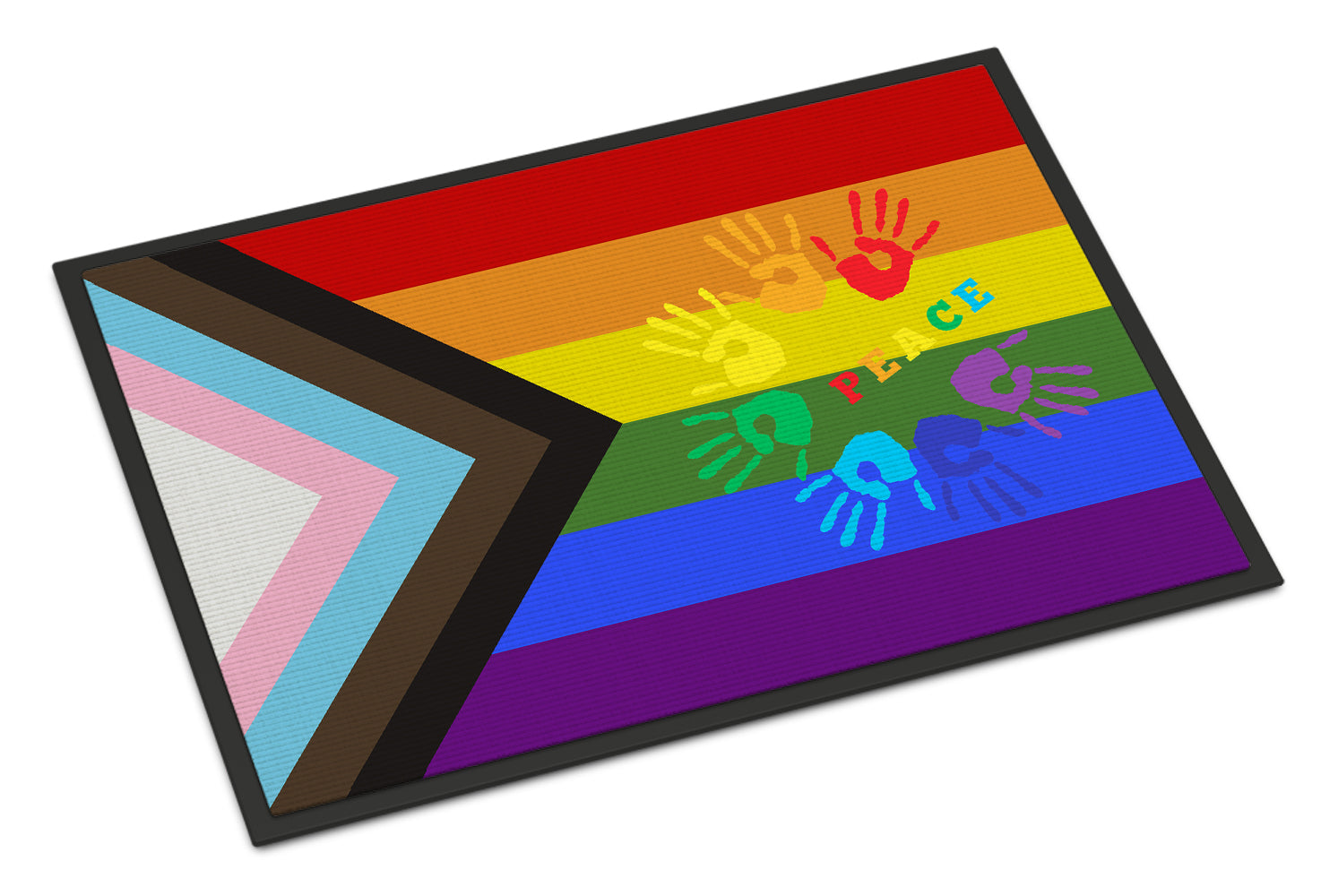 Gay Pride Peace Hands Progress Pride Indoor or Outdoor Mat 18x27 - the-store.com