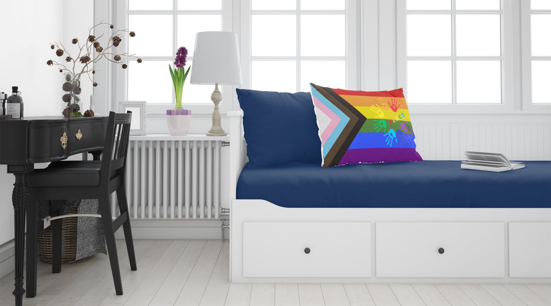 Buy this Gay Pride Peace Hands Progress Pride Fabric Standard Pillowcase