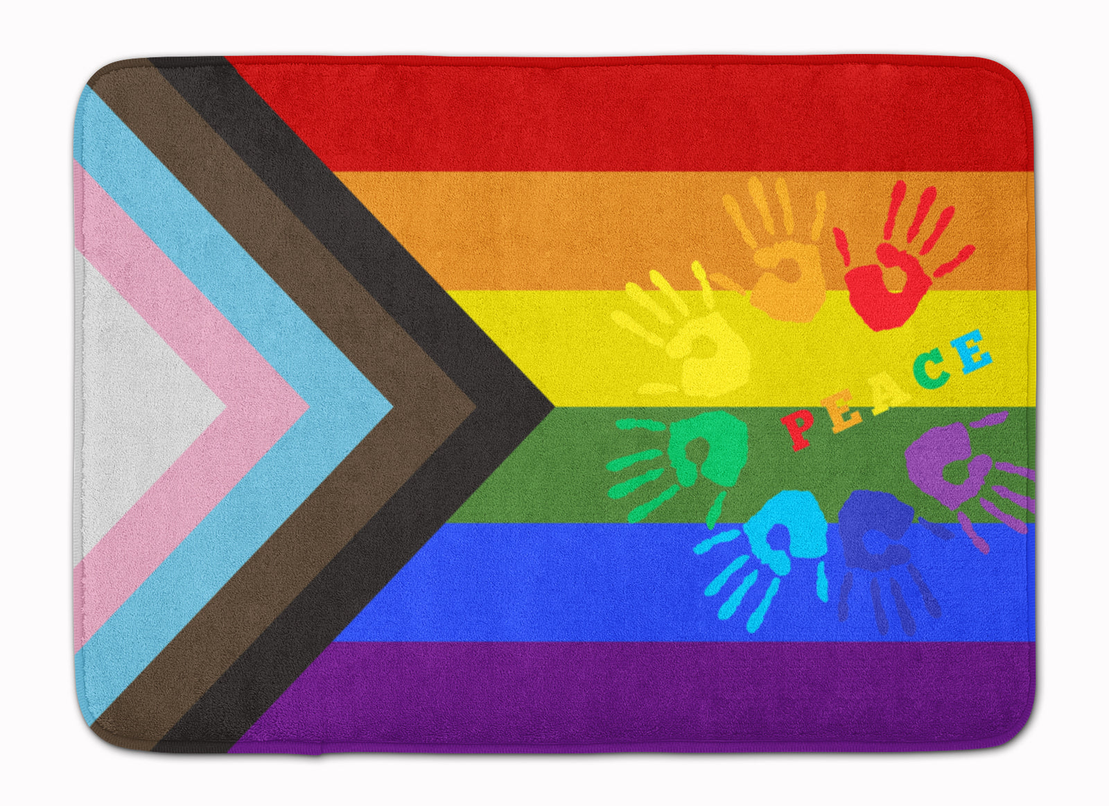 Gay Pride Peace Hands Progress Pride Machine Washable Memory Foam Mat - the-store.com