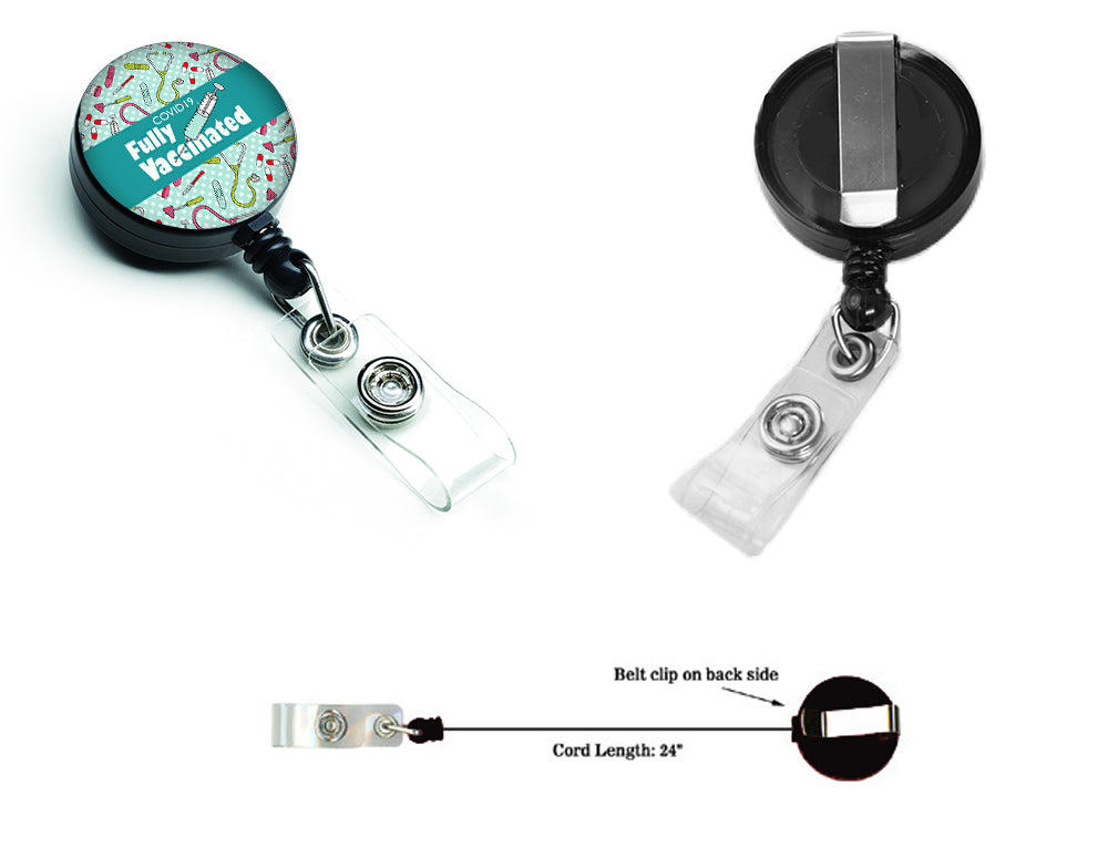 Covid 19 Fully Vaccinated Medical Field Teal Retractable Badge Reel  the-store.com.