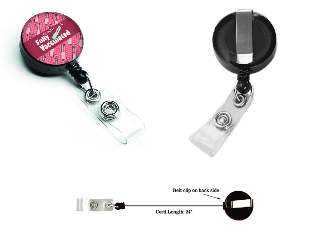 Covid 19 Fully Vaccinated Shot Red Retractable Badge Reel  the-store.com.