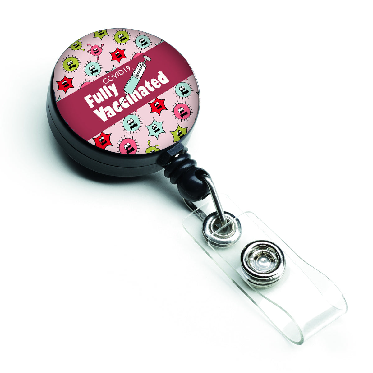 Covid 19 Fully Vaccinated Virus Pink Retractable Badge Reel  the-store.com.