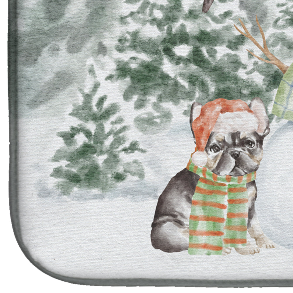 French Bulldog Brindle with Christmas Presents Dish Drying Mat  the-store.com.