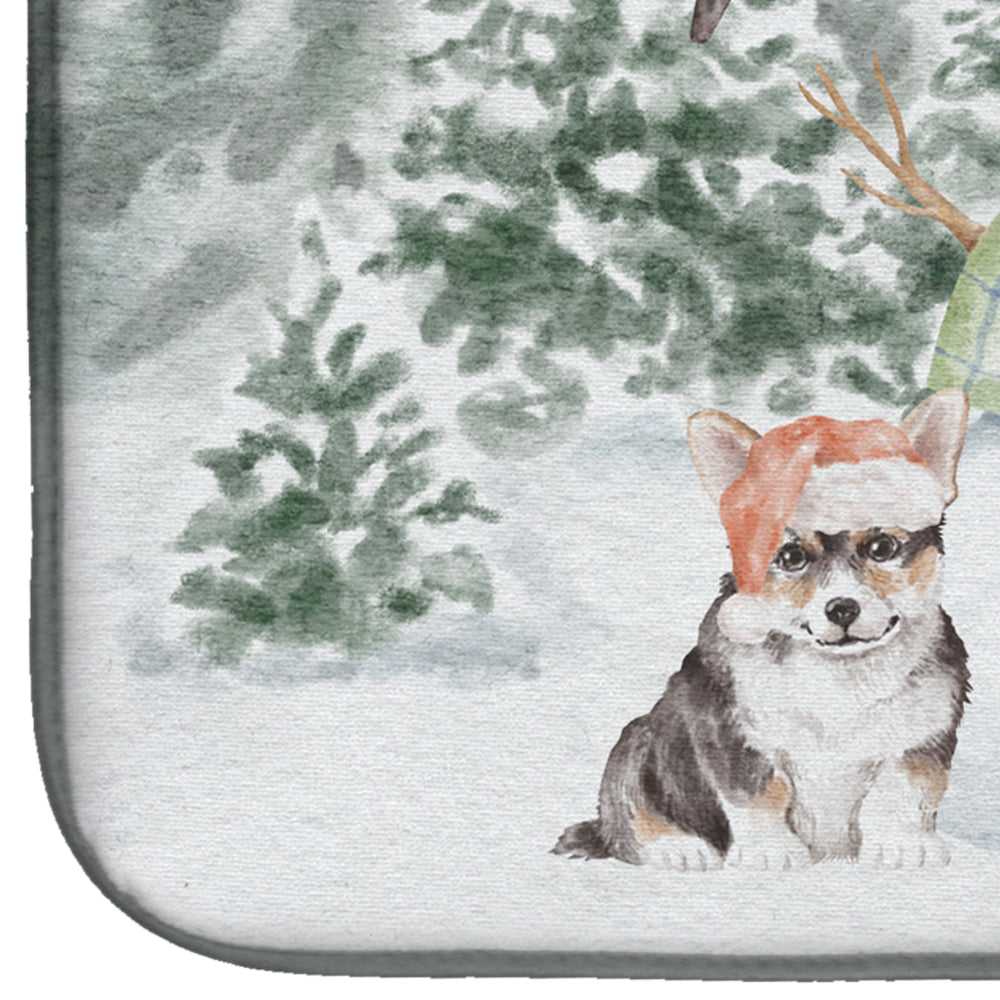 Corgi Puppy Black and Tan Points with Christmas Presents Dish Drying Mat  the-store.com.