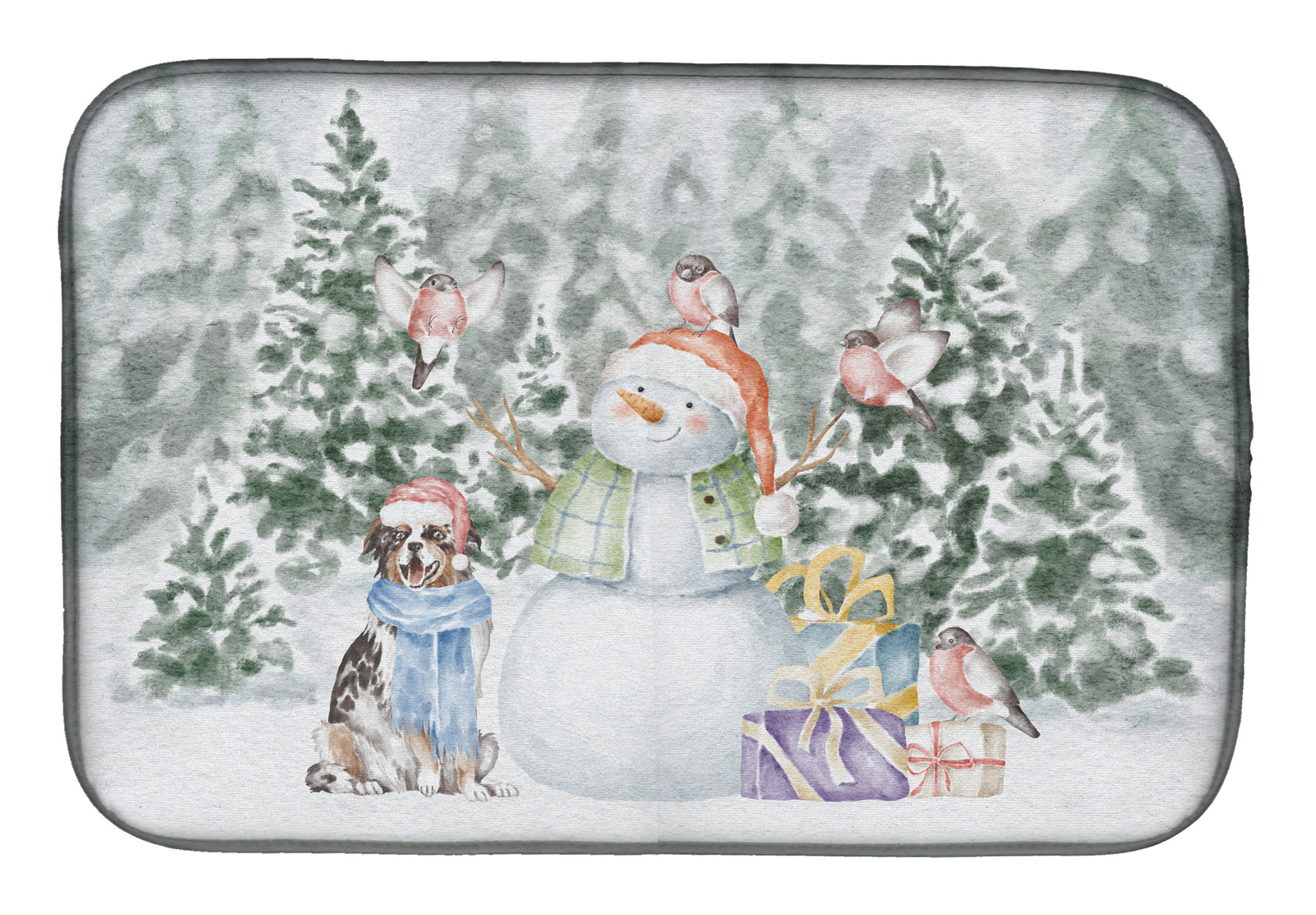 Australian Shepherd Blue Merle and Tan with Christmas Presents Dish Drying Mat  the-store.com.