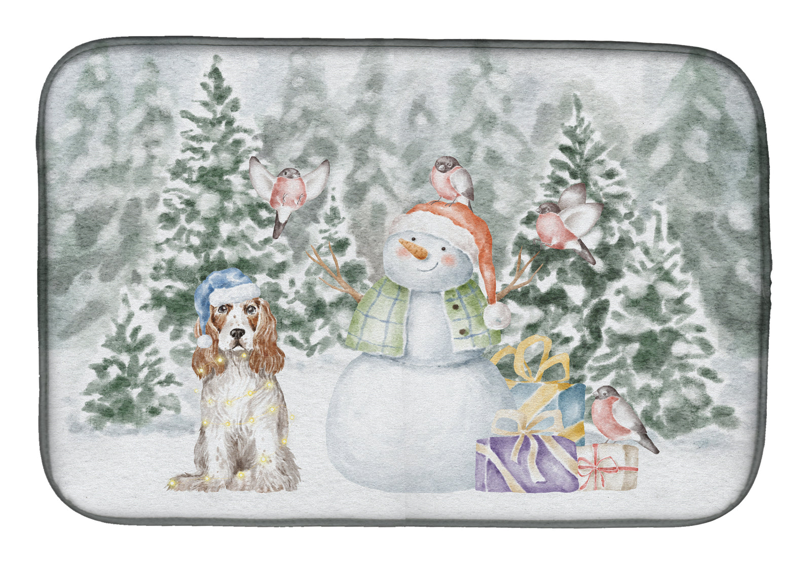 Cocker Spaniel Red and White with Christmas Presents Dish Drying Mat  the-store.com.